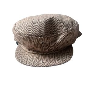 Vintage Herringbone Tweed Newsboy Flat Cap Pinky Blinders Size Large Made In USA